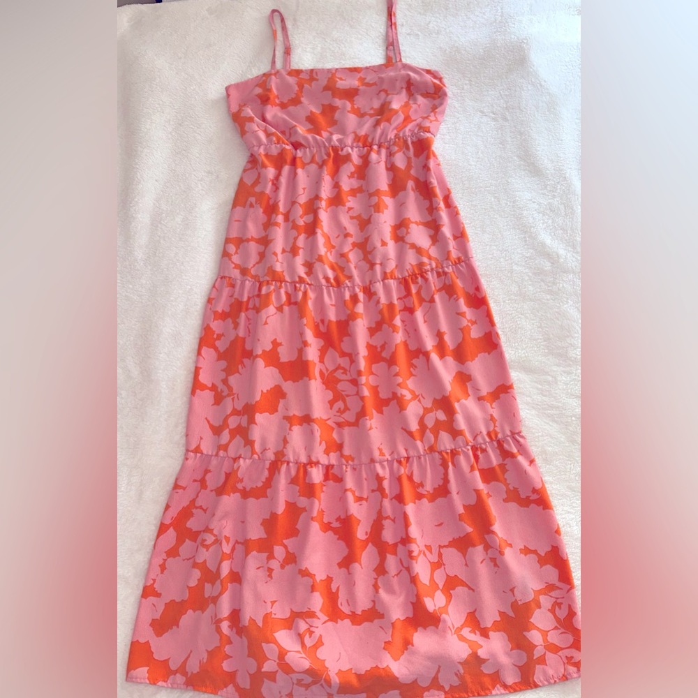 Orange‎ & Pink Dress Casual Midi Social Standard By Sanctuary, Size L